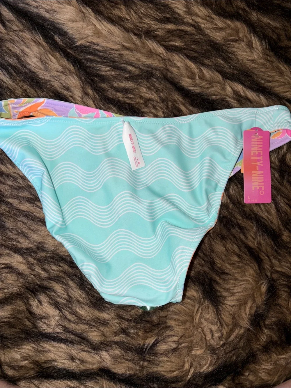 Ninety-Nine Reversible Tropical Bikini Bottom Cheeky Coverage, Mid Rise Size L